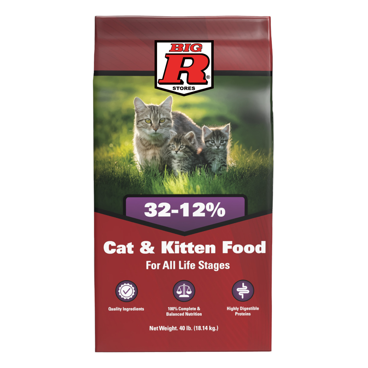 Big R 32-12% All Life Stages Cat & Kitten Food- 40 Lb Bag